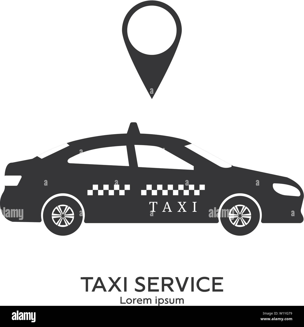 Taxi service logo template. Transportation concept. Black silhouette of taxi. Clean and modern vector illustration for design, web. Stock Vector