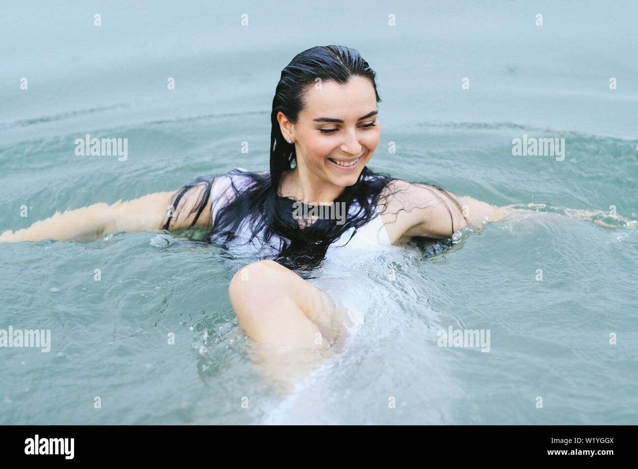 Girl in the lake Stock Photo