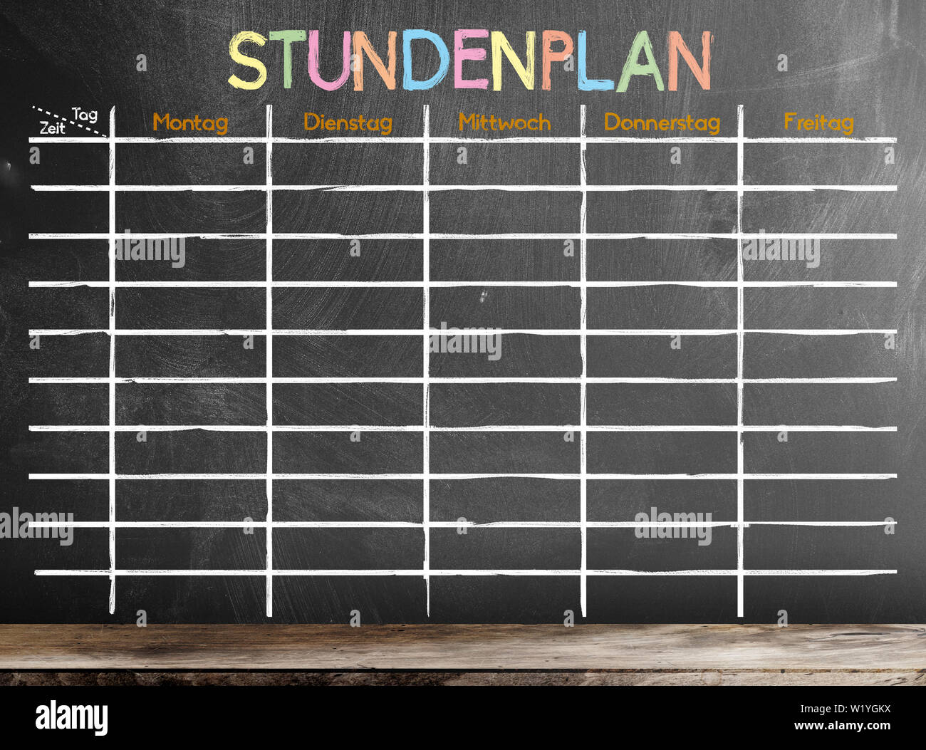school timetable or class schedule with German word STUNDENPLAN template on blackboard Stock Photo