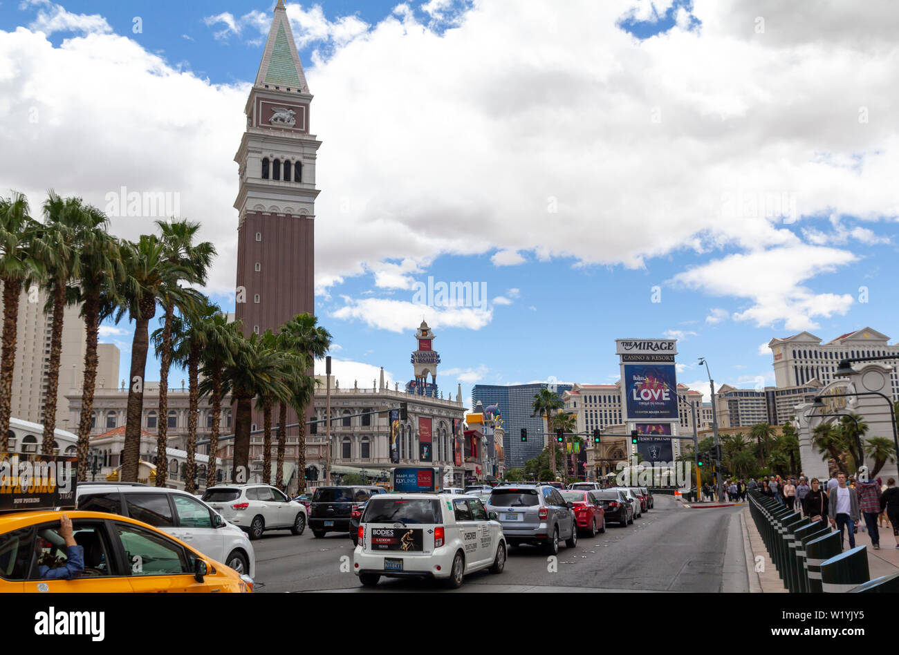 Las Vegas Strip, casino and hotels city view at daytime from the street. Stock Photo