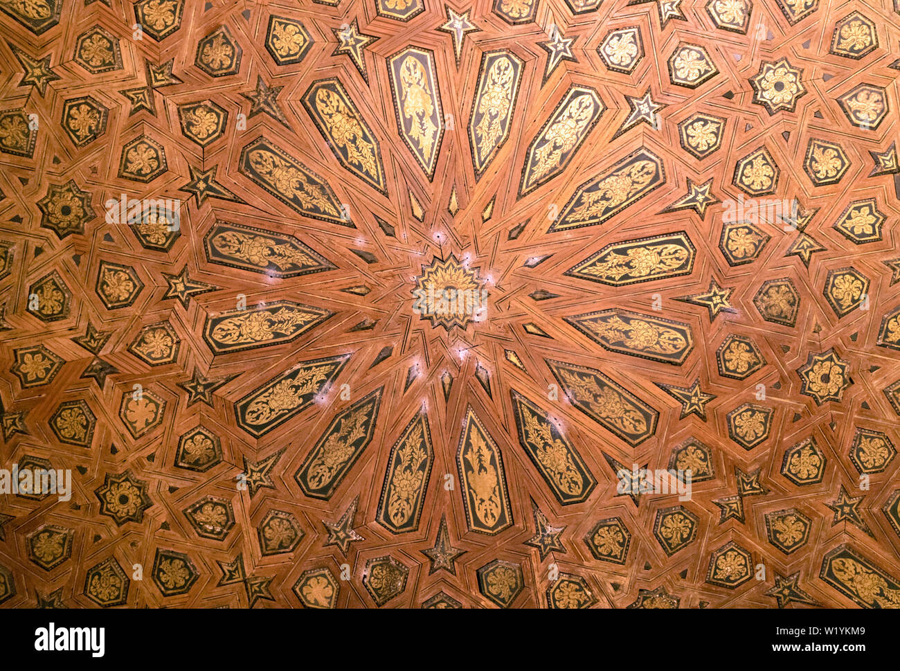 Inlaid wooden ceiling with Moorish designs, the Alhambra, Granada, Granada Province, Andalusia, southern Spain.  The Alhambra, Generalife and Albayzin Stock Photo