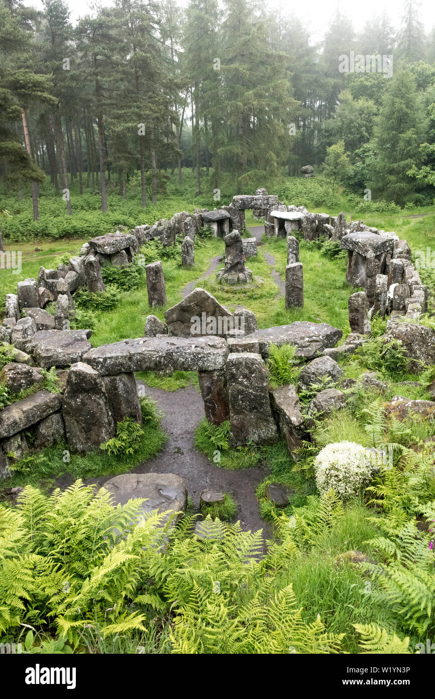 The Druids Temple, a folly on the Swinton Park estate near Masham in the Yorkshire Dales Stock Photo