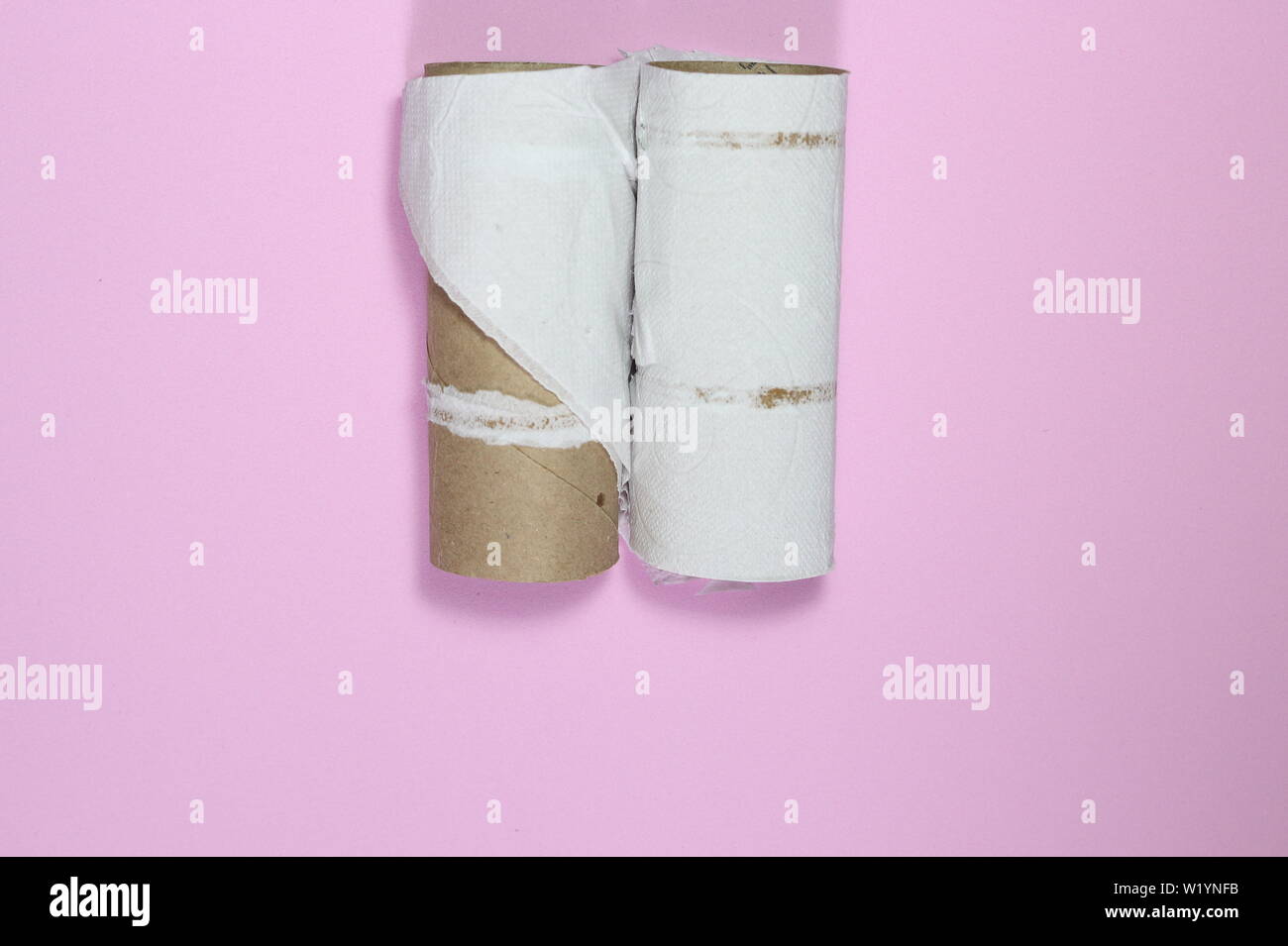 Toilet paper roll ran out. It's a metaphor about couples, business, half feelings and emptiness Stock Photo