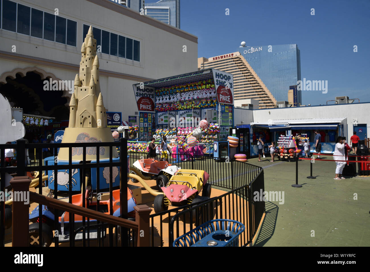 ATLANTIC CITY, NEW JERSEY, USA - JUNE 26, 2019:  Amusement park rides at Steel Pier in Atlantic City Stock Photo