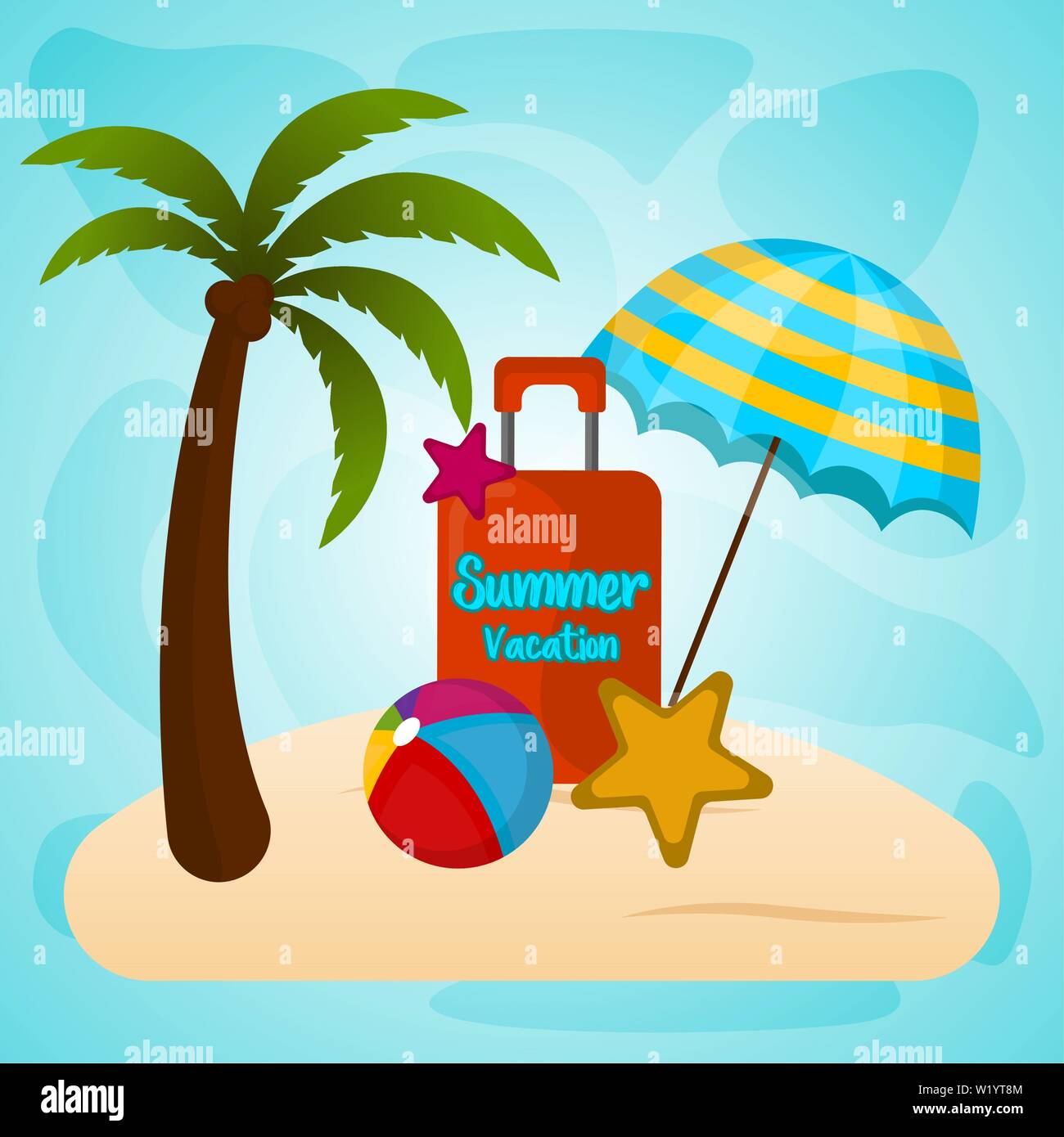 Sumer vacation image with a beach objects, starfish and travel bag on a ...