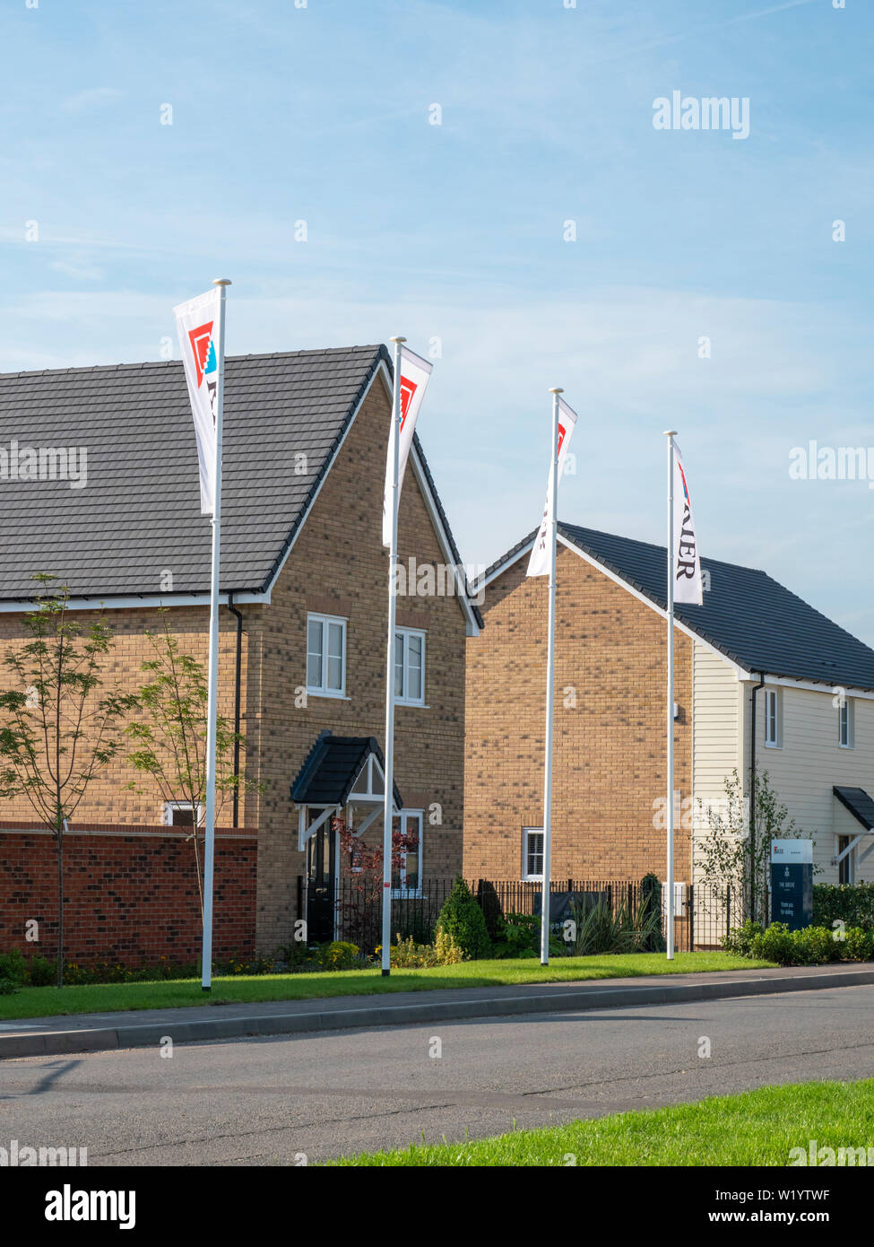 New houses on a housing estate and property development by builders
