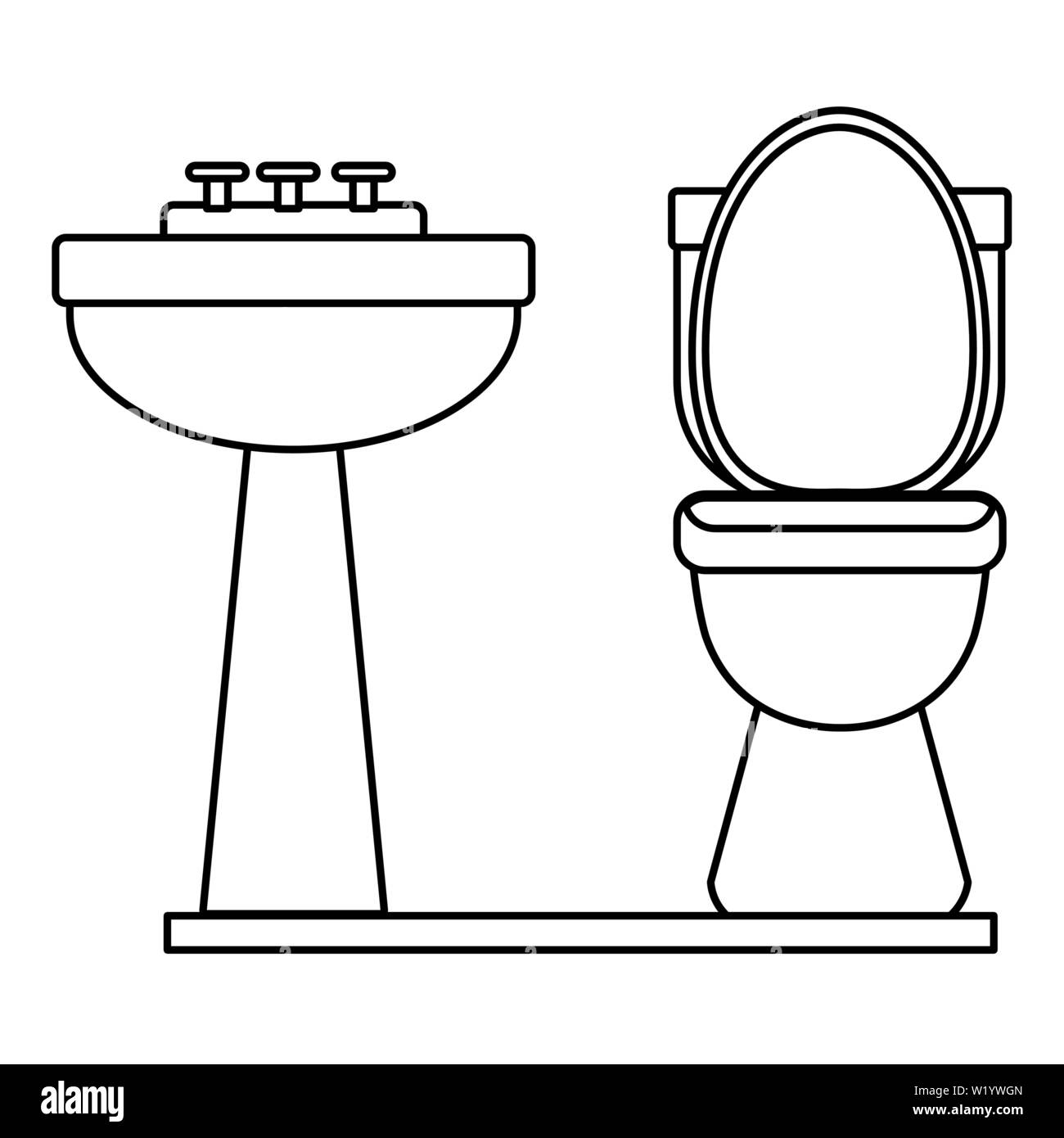 handwashing and toilet icon cartoon in black and white Stock Vector