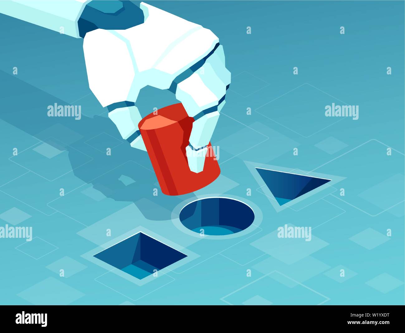 Vector of a robot hand solving a problem, test. AI learning concept. Stock Vector
