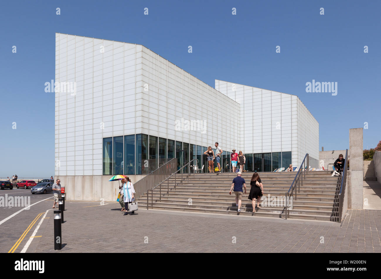 Exterior view of visitors and the main entrance to Turner Contemporary Art Gallery in Margate, Kent. Stock Photo