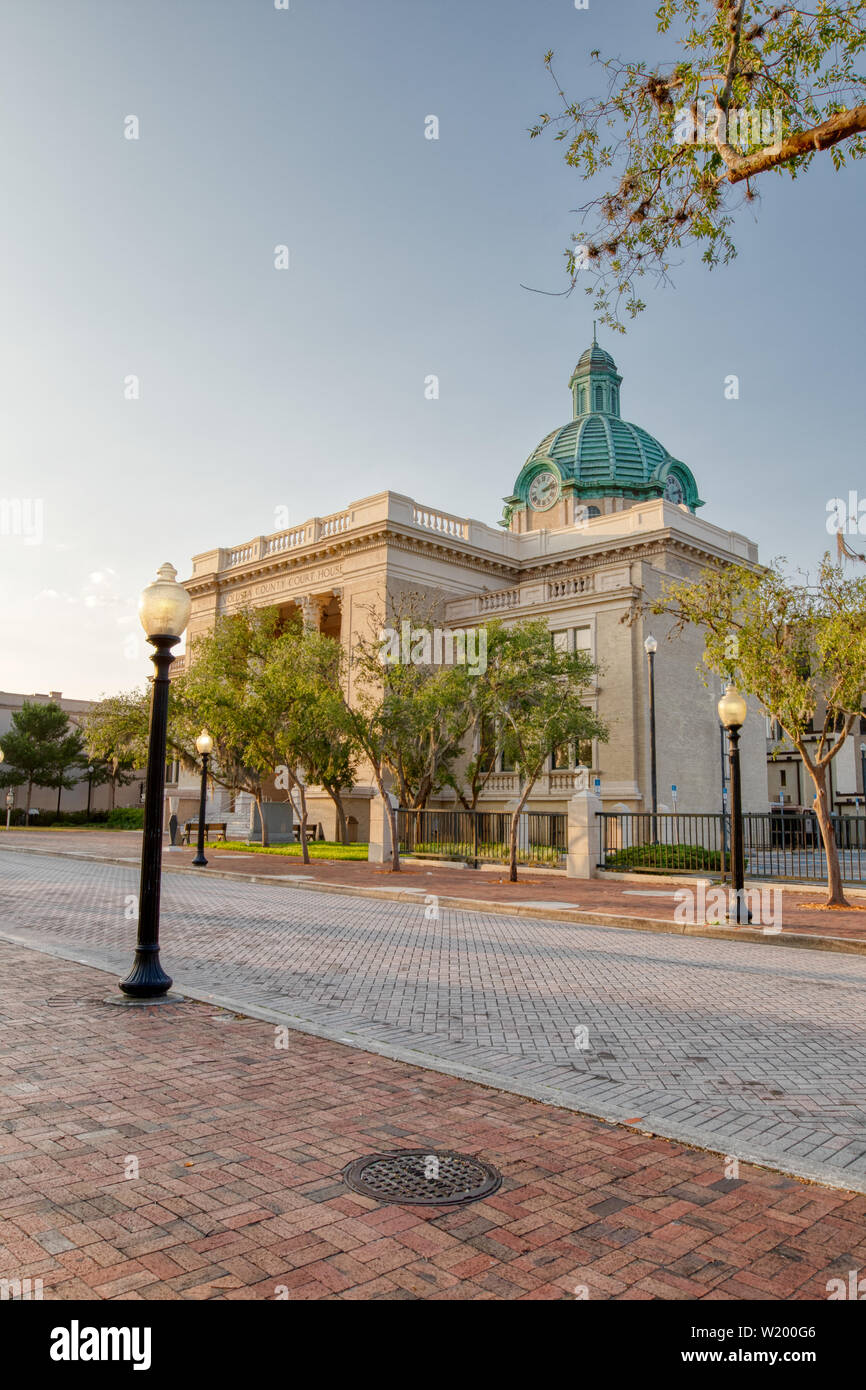 Deland Florida Courthouse with classical copper dome clock on brick