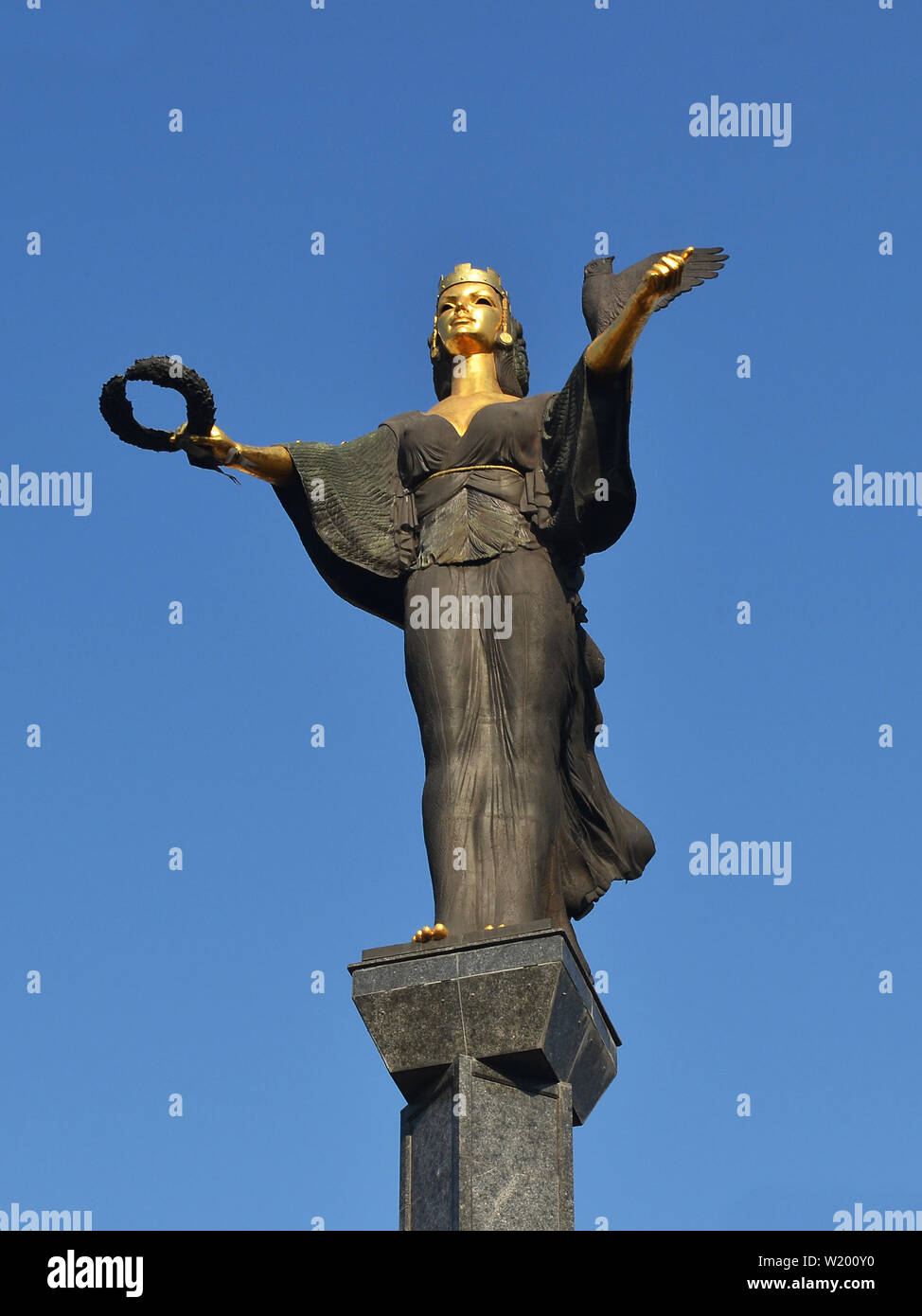 Sophia, Bulgaria, july 2018. Bronze monument in honor of the pagan goddess Sophia the Wise, the patroness of the eponymous capital of Bulgaria. Stock Photo