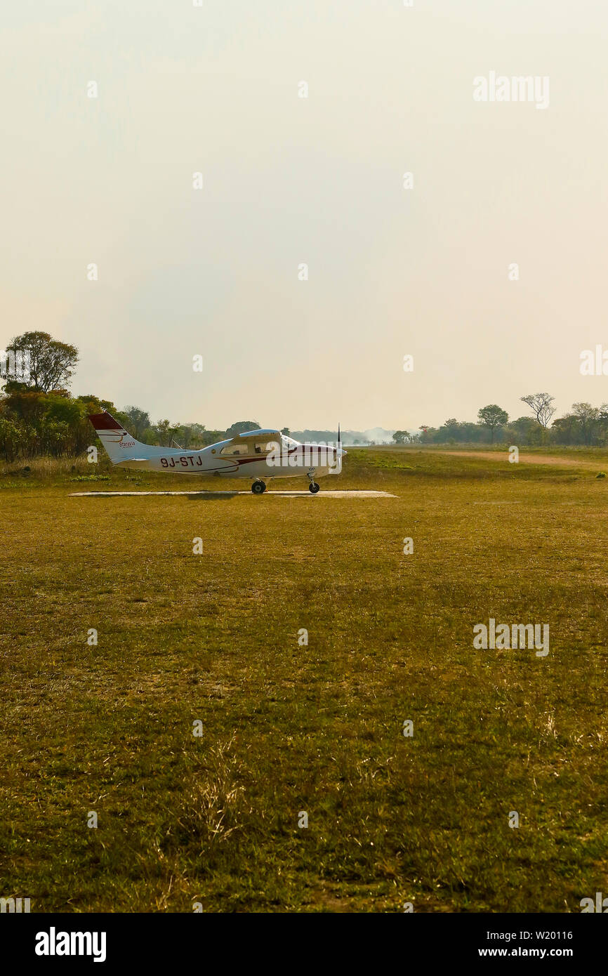 Airport runway. Busanga Plains. Kafue national park. Zambia Stock Photo