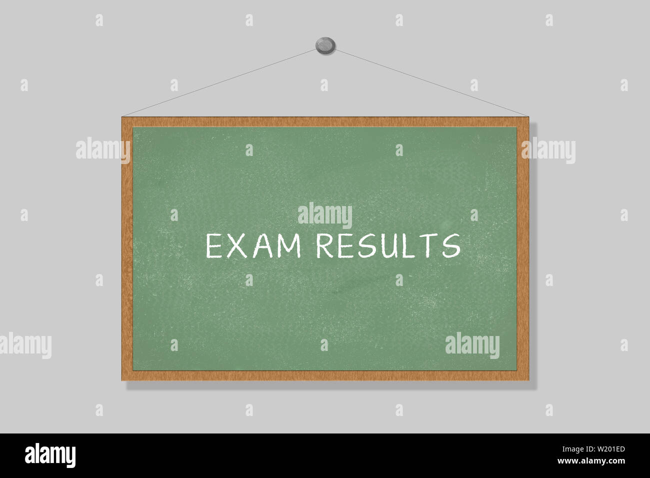 School exams concept with exam Results word on greenboard hanged on wall Stock Photo