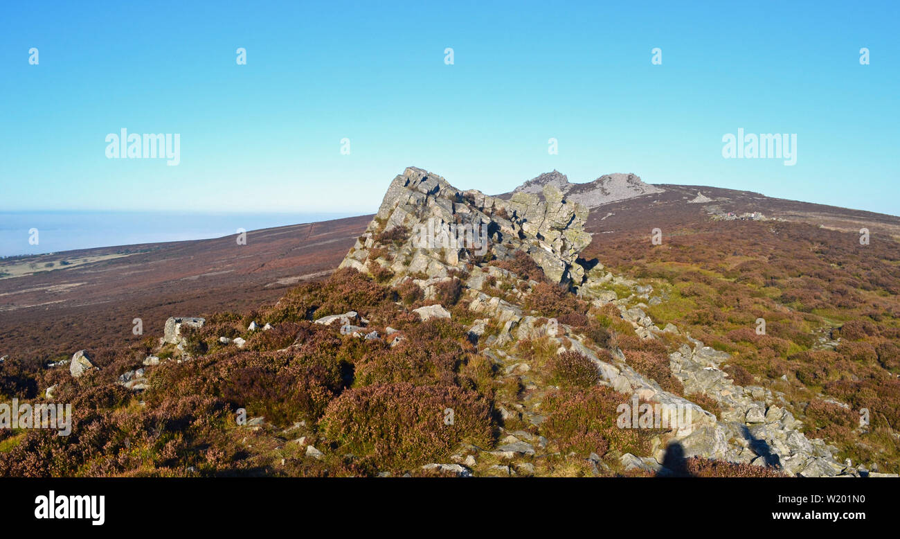 View of a rocky outcrop or mound, on the Stiperstones, a distinctive ...