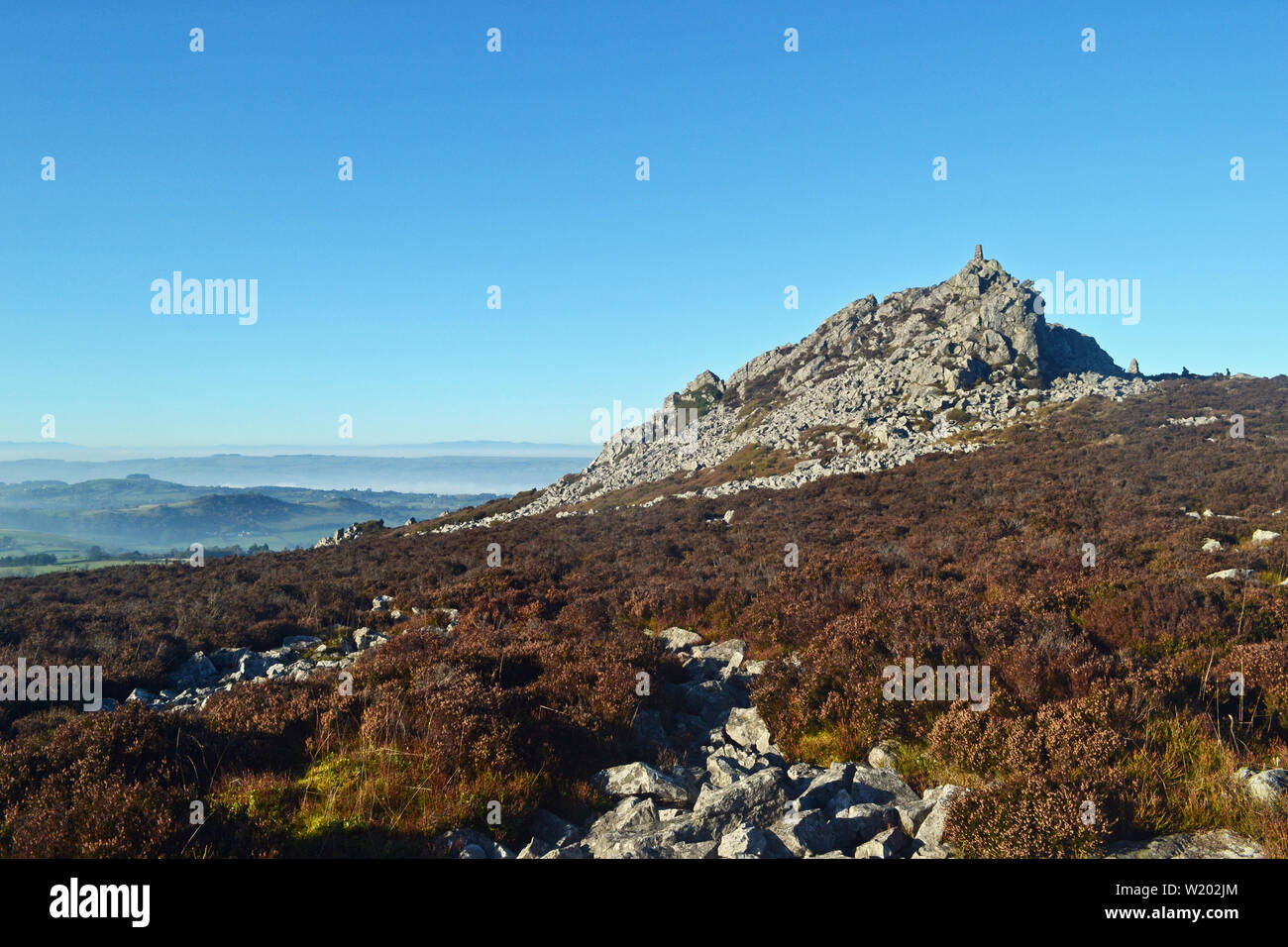 View of a rocky outcrop or mound, on the Stiperstones, a distinctive ...