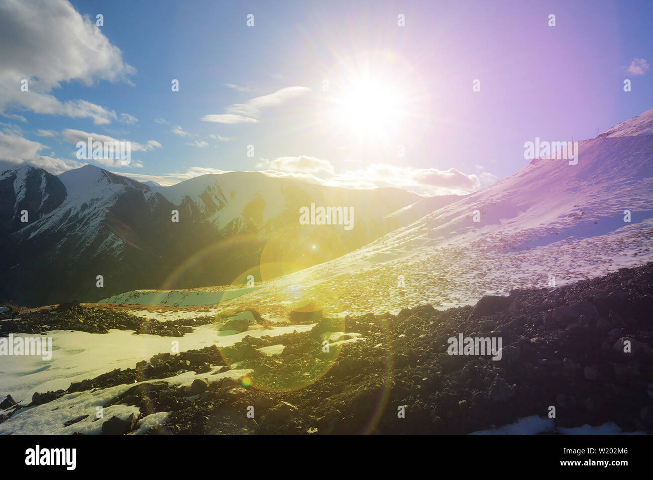 Snow Mountains in New Zealand atmosphere Stock Photo