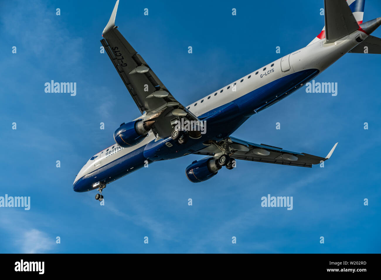 London, UK - 17, February 2019: BA CityFlyer a wholly owned subsidiary airline of British Airways based in Manchester England, aircraft type Embraer E Stock Photo