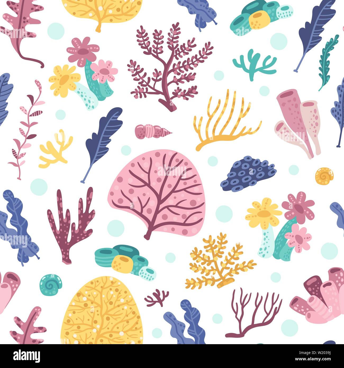 Seamless pattern with seaweeds and corals Stock Vector