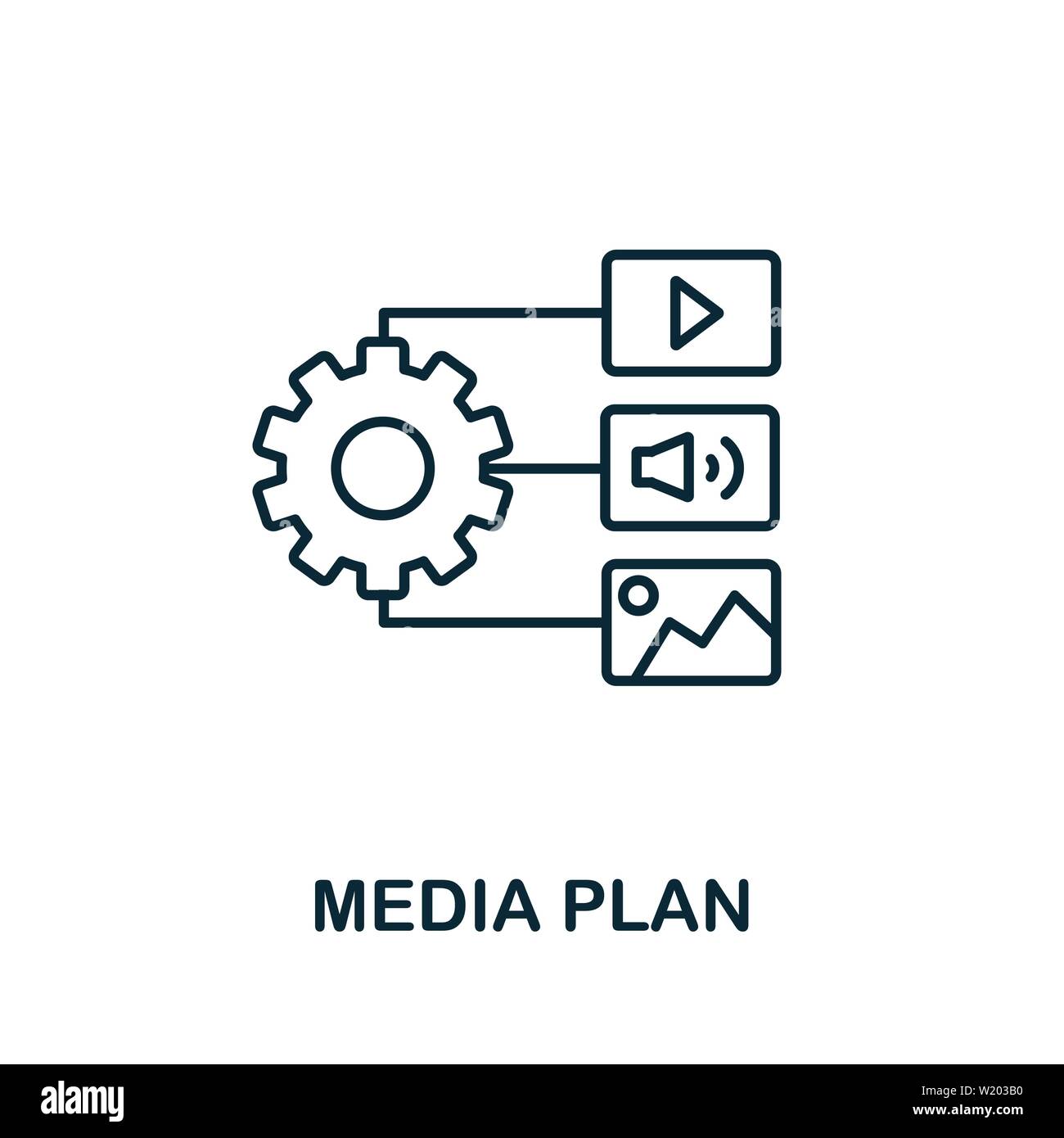 Media Plan outline icon. Thin line concept element from content icons collection. Creative Media Plan icon for mobile apps and web usage Stock Vector