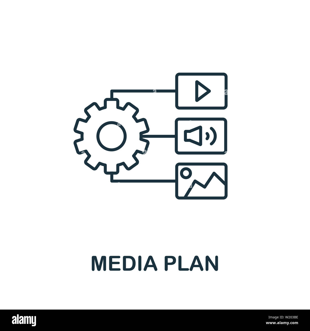 Media Plan outline icon. Thin line concept element from content icons collection. Creative Media Plan icon for mobile apps and web usage Stock Photo