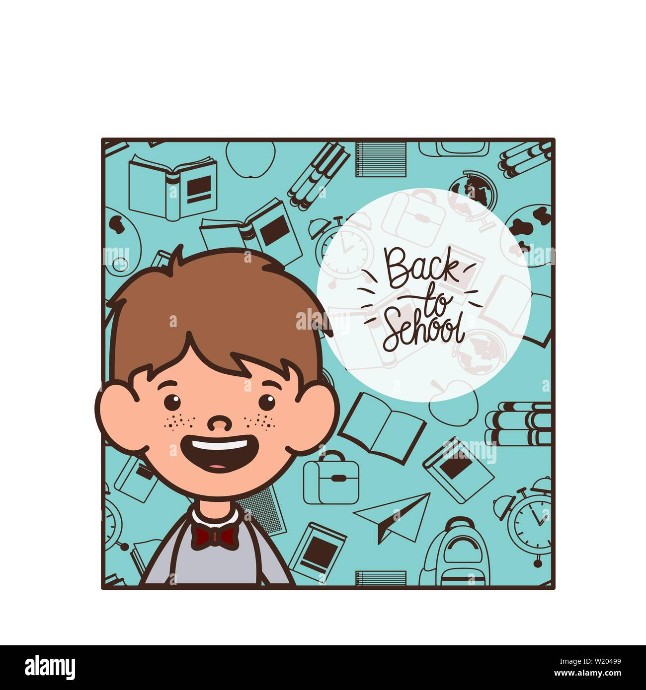 student boy with school supplies character Stock Vector Image & Art - Alamy