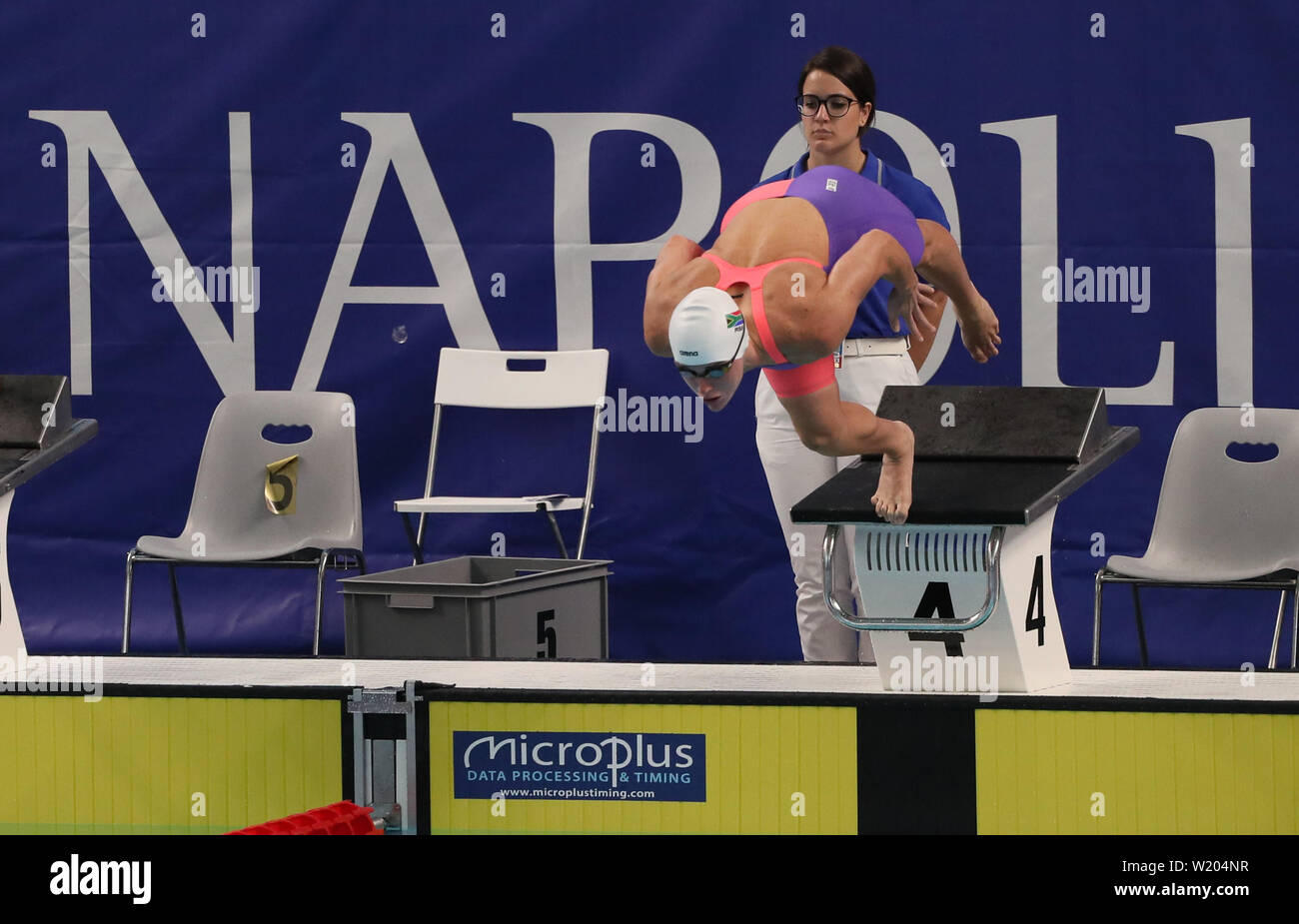 4th July 2019, San Paolo Stadium, Naples, Italy; Universiade Competiton, Day 1; Piscina Scandone Swimming, Women's 50m Butterfly Semi-Final, Lovemore Tayla (rsa) Stock Photo