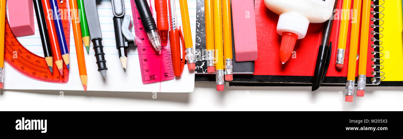 School supplies on a white background Stock Photo