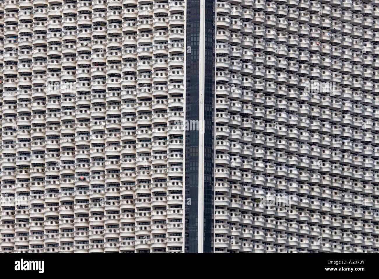 Bangkok, Thailand - April 14, 2019:  Details of many balconies at State tower skyscraper Stock Photo
