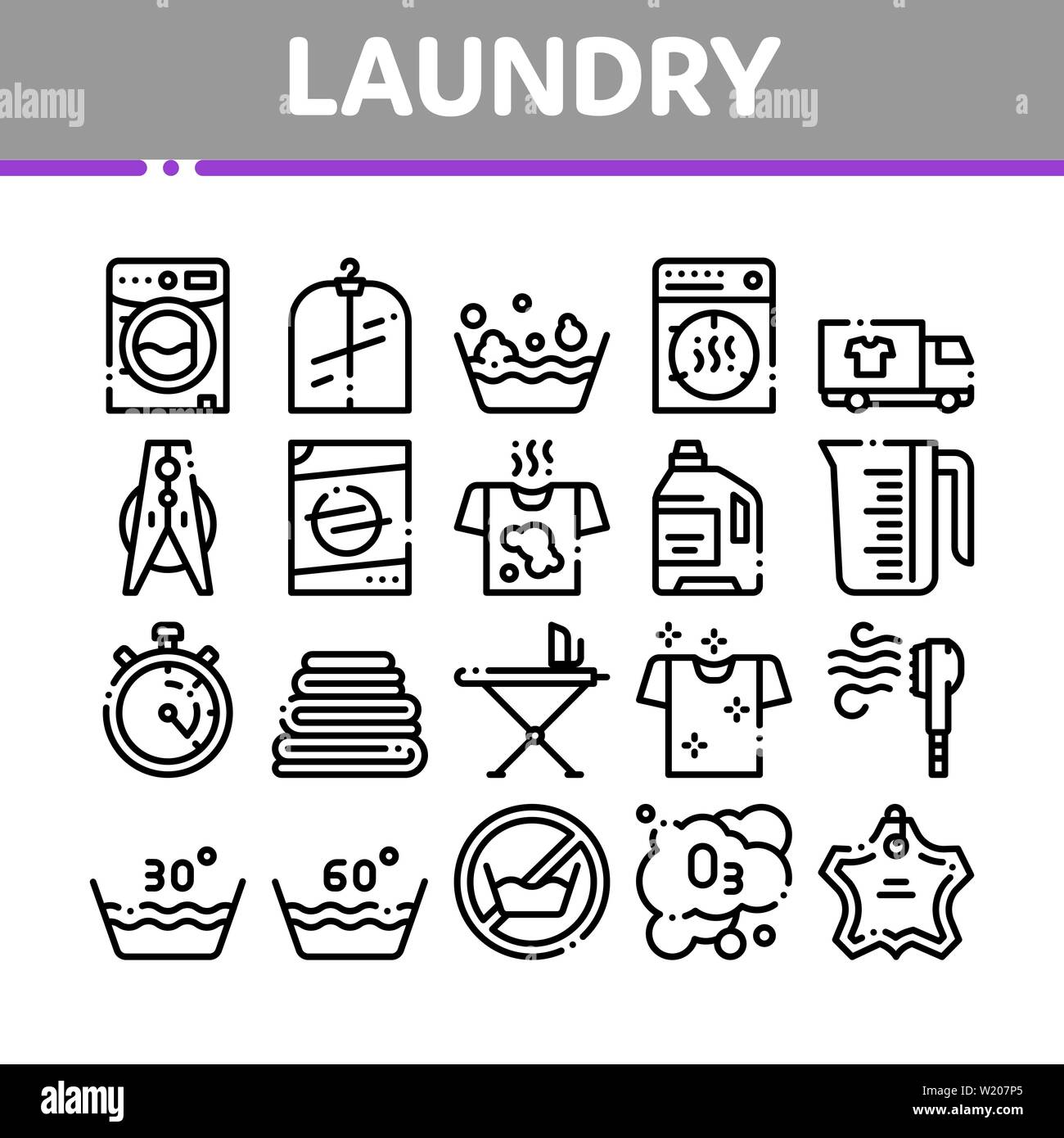 Laundry Service Vector Thin Line Icons Set Stock Vector Image & Art - Alamy