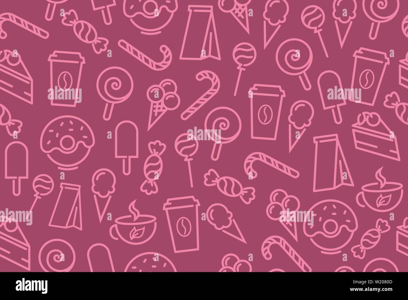 Deserts background, Red seamless pattern - Vector illustration for wall decoration or cafe menu. Stock Vector