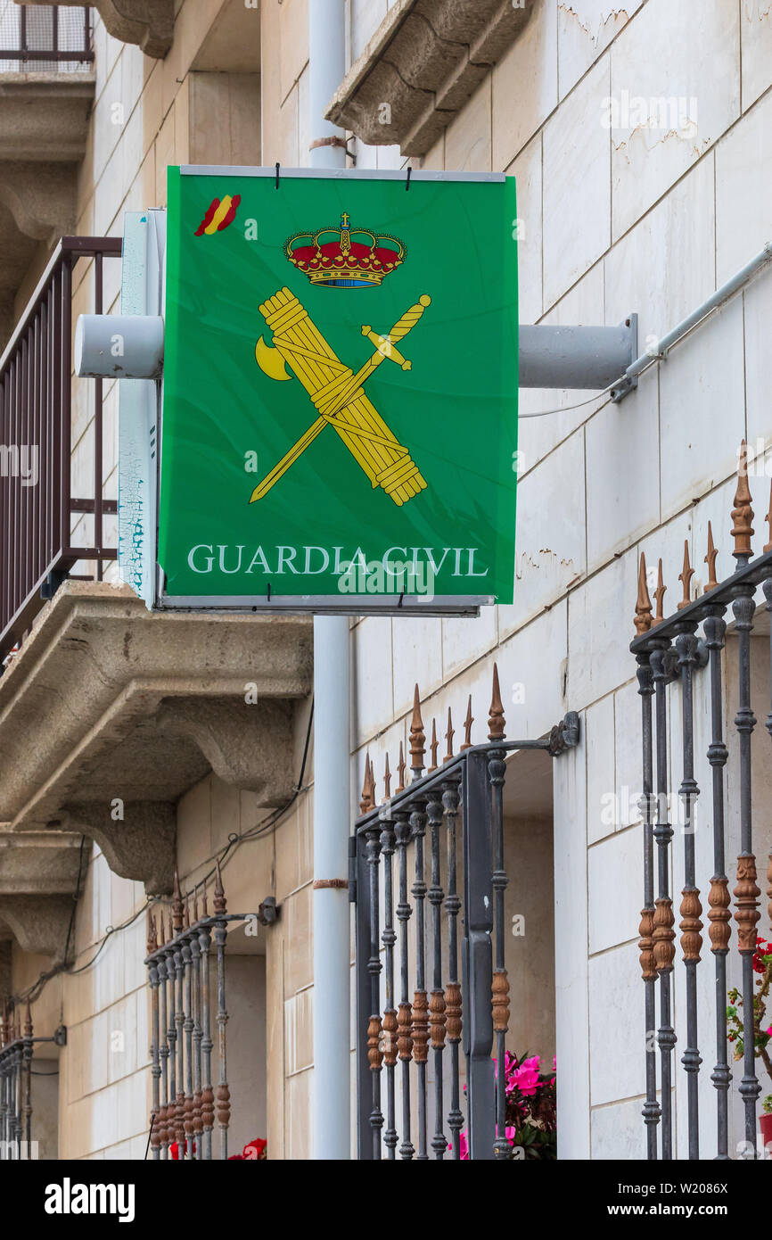 CANTABRIA, SPAIN - June 30, 2019. Poster of a barracks of the Civil Guard. Body of the Security Forces of the Spanish State. Stock Photo