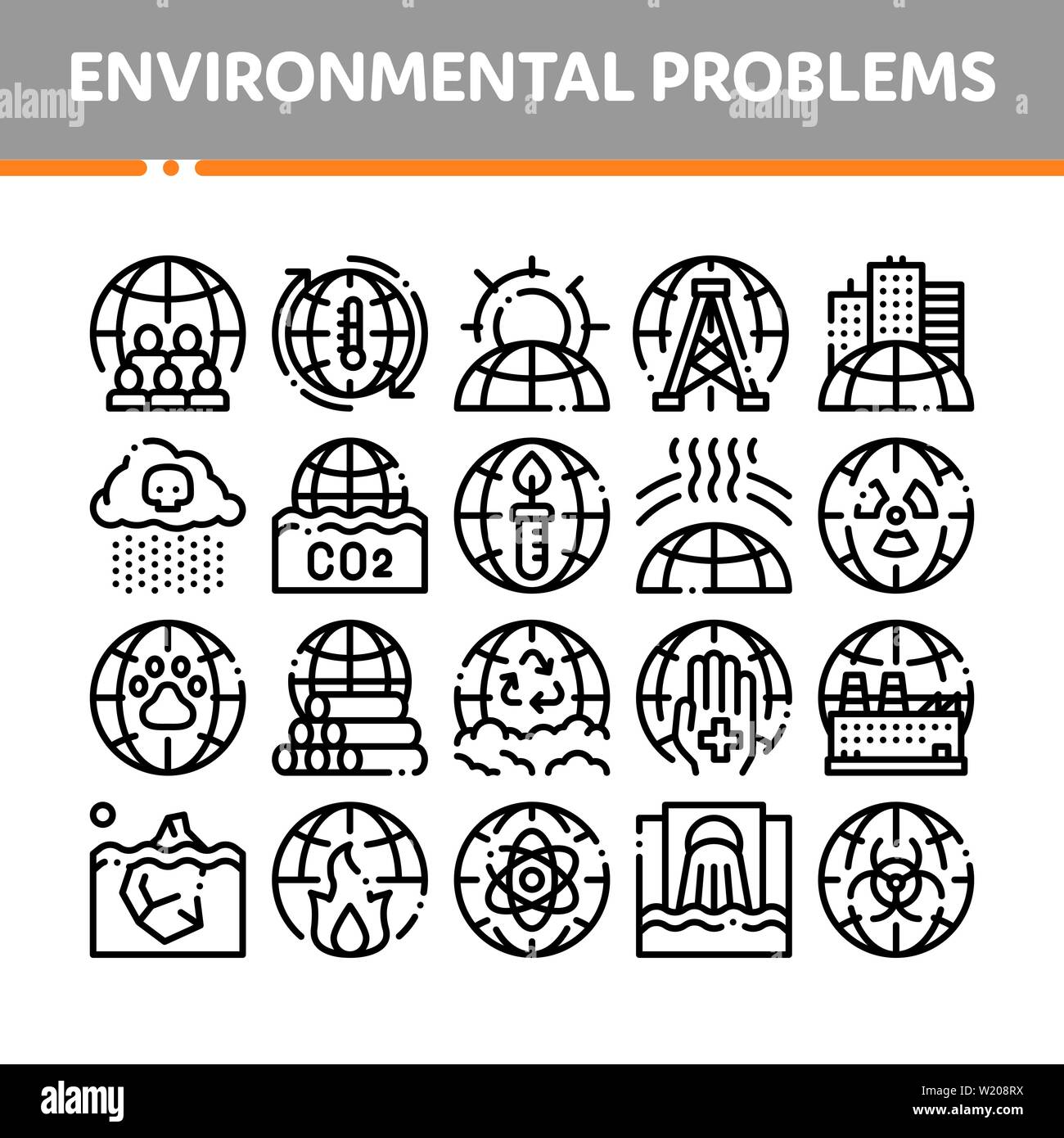 Environmental Problems Vector Thin Line Icons Set Stock Vector Image ...