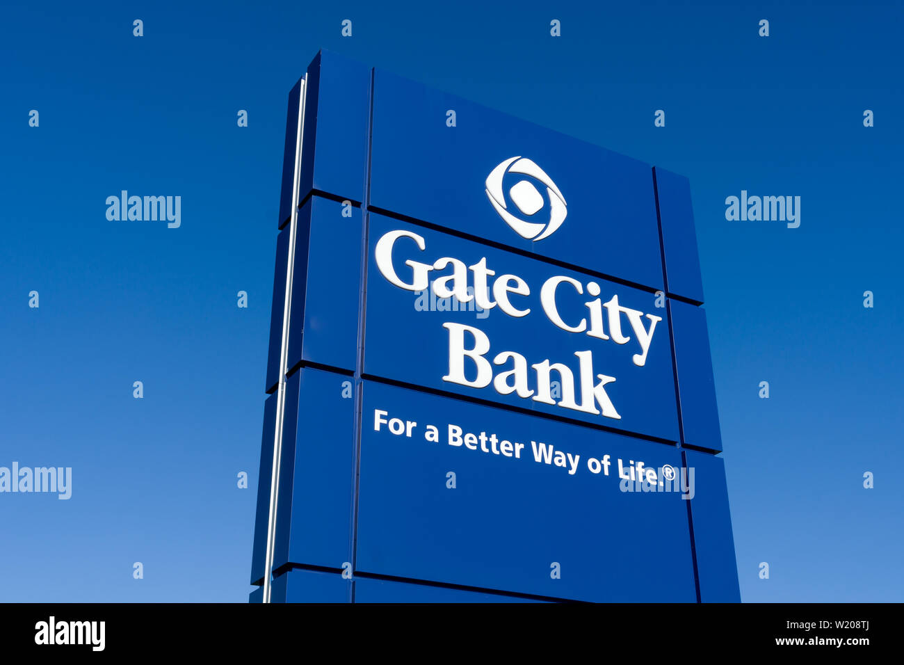 FARGO, ND/USA JUNE 27, 2019 Gate City Bank exterior and trademark