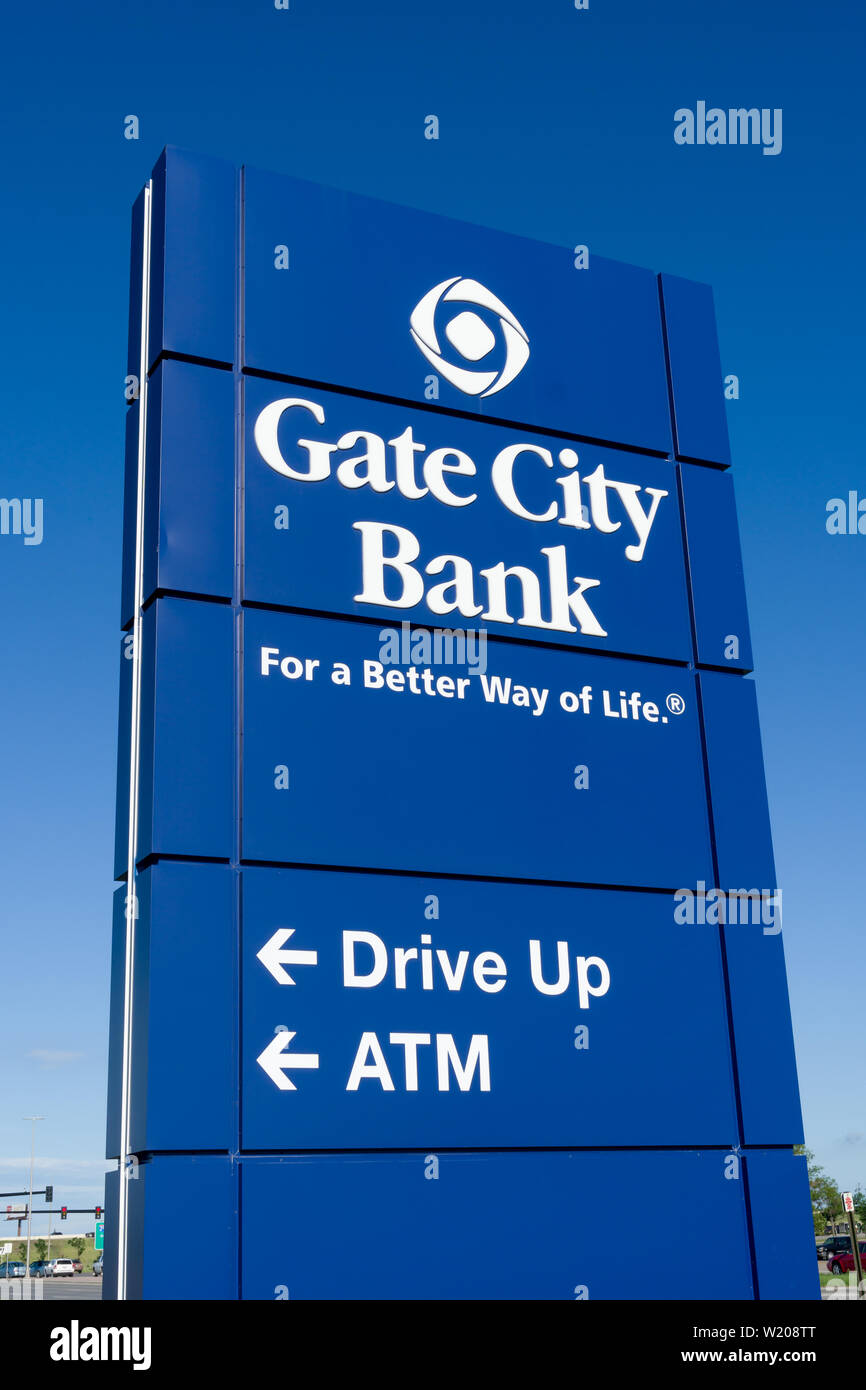 FARGO, ND/USA JUNE 27, 2019 Gate City Bank exterior and trademark