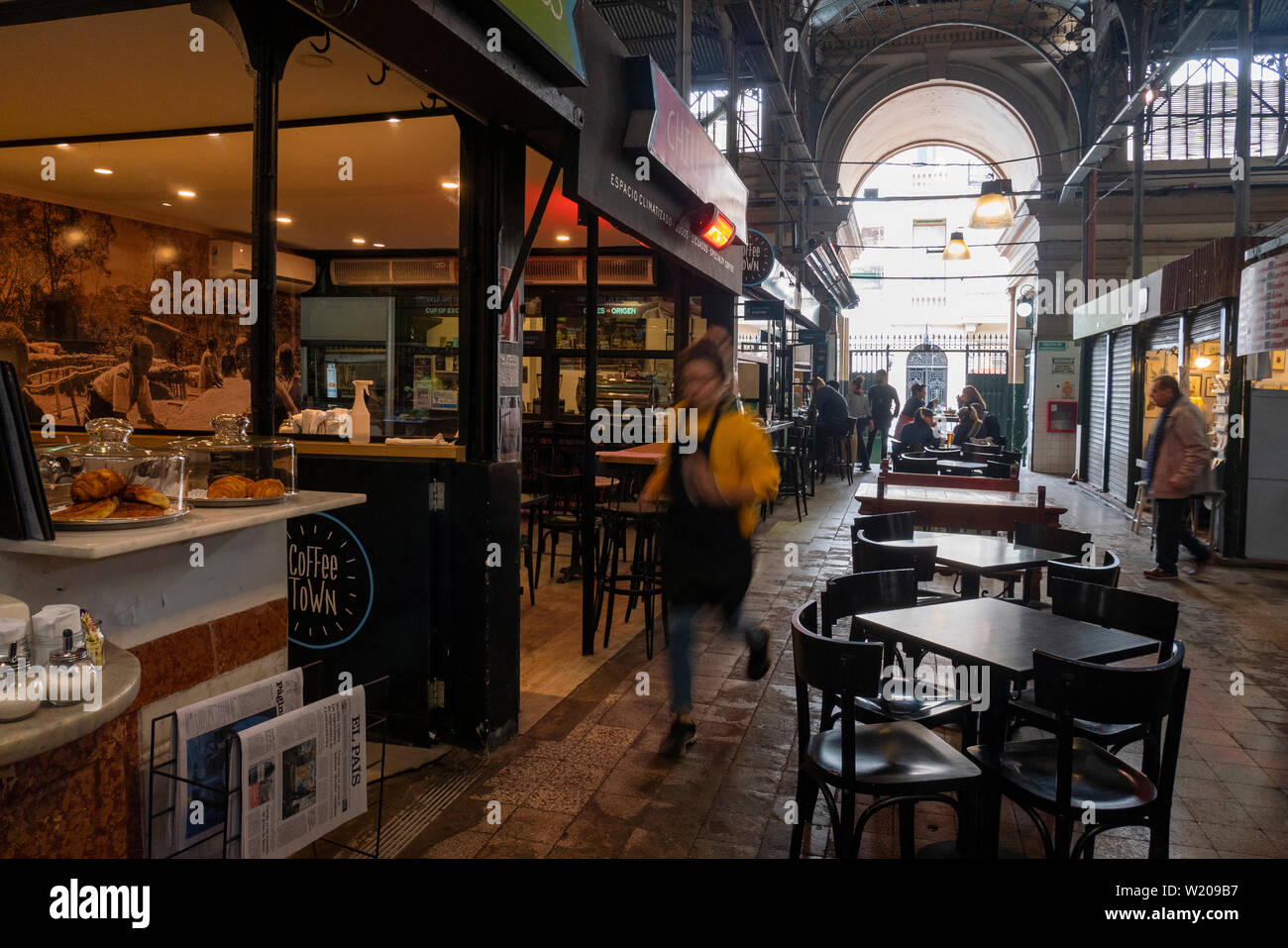 San Telmo covered market. A traditional walk in the historical porteño neighborhood, where there are food and coffee stalls Stock Photo