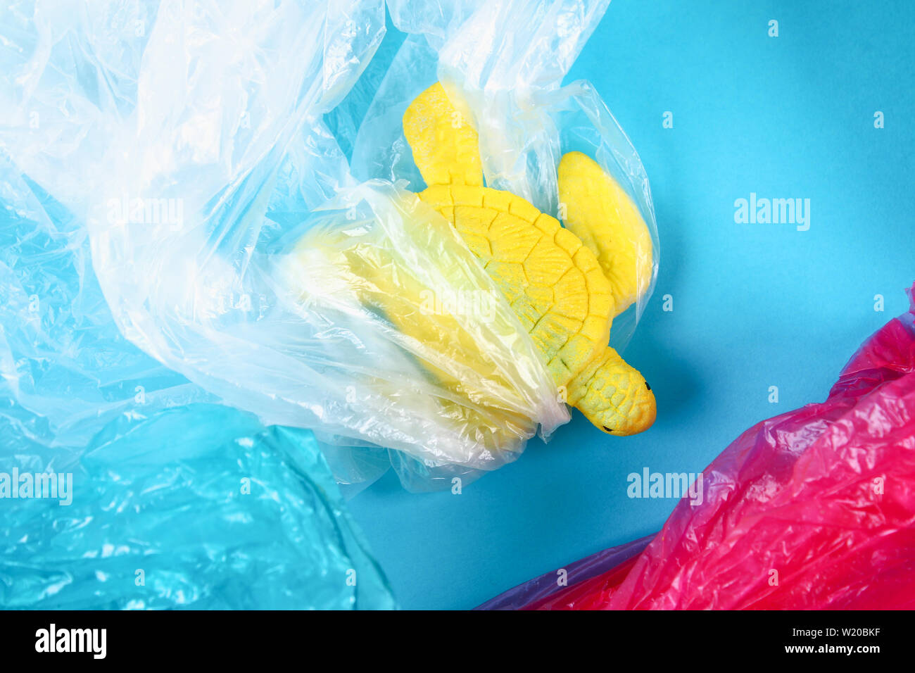Plastic pollution in ocean environmental problem. Sea Turtle eat ...