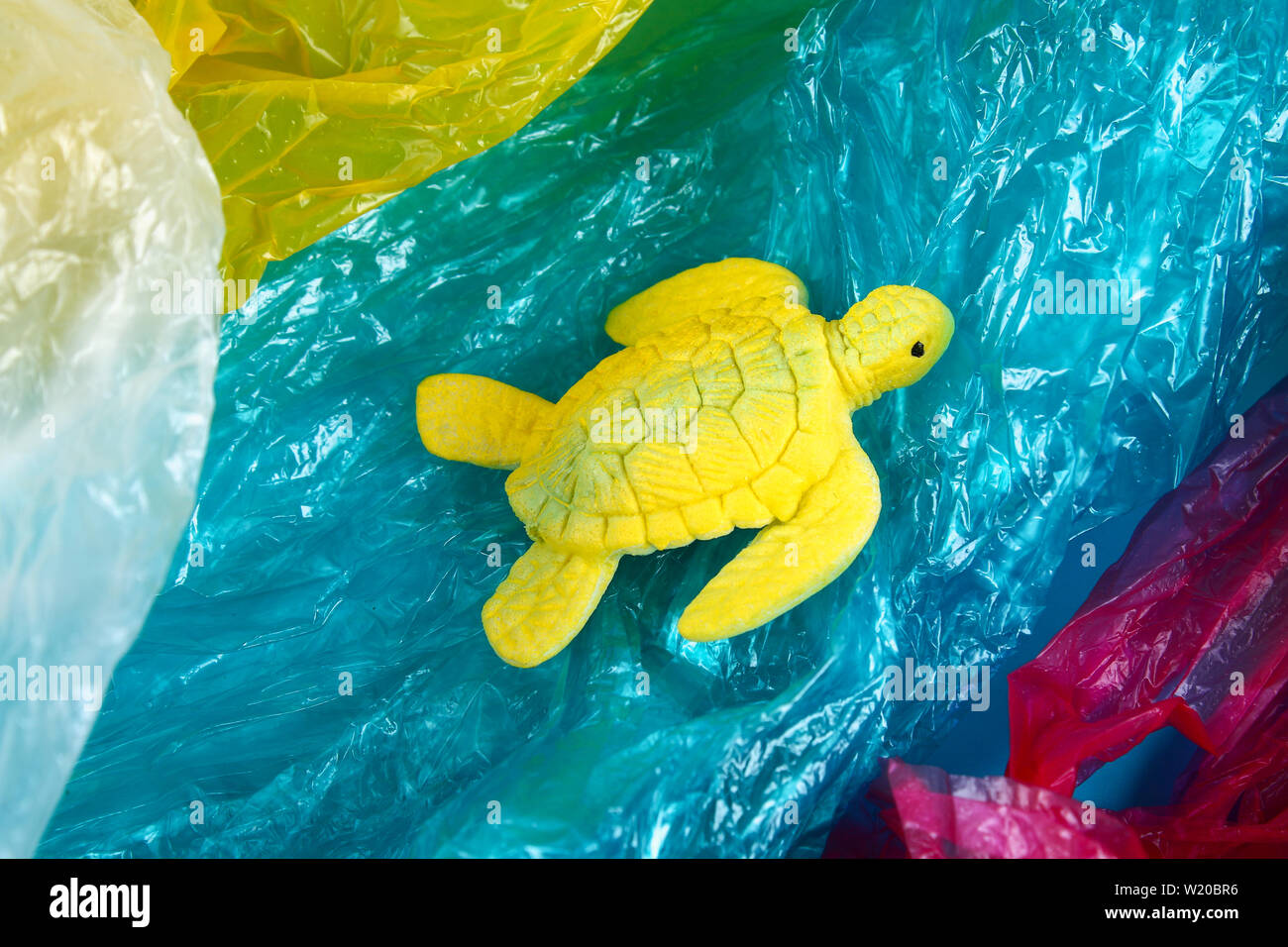 Plastic pollution in ocean environmental problem. Sea Turtle eat