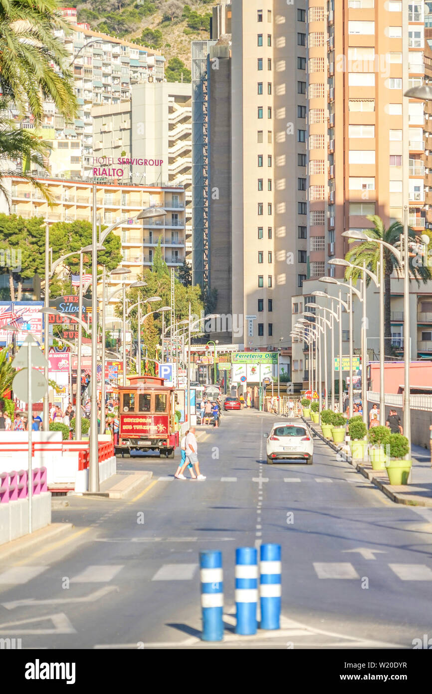 Benidorm, Spain, June 15, 2019 - People walking in Benidorm city Stock Photo