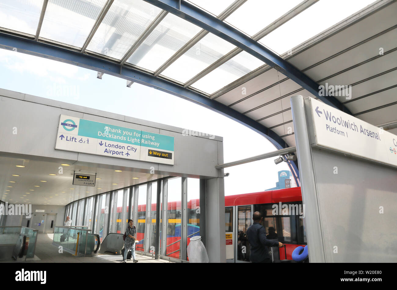 The DLR station for London City Airport, in east London, Newham, UK Stock Photo