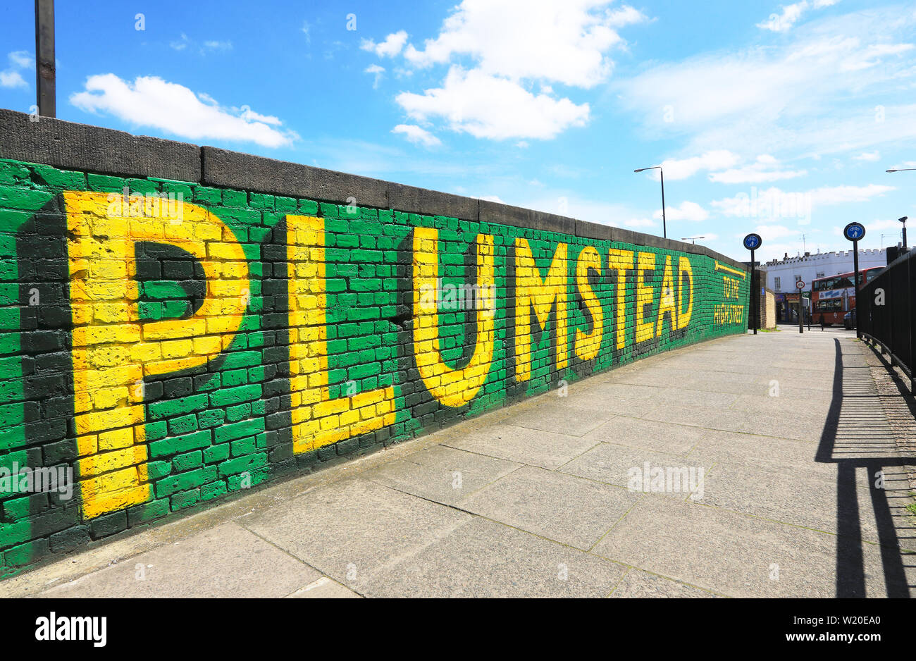 Sign for Plumstead High Street, next to the station, in the Royal Borough of Greenwich, in SE London, UK Stock Photo