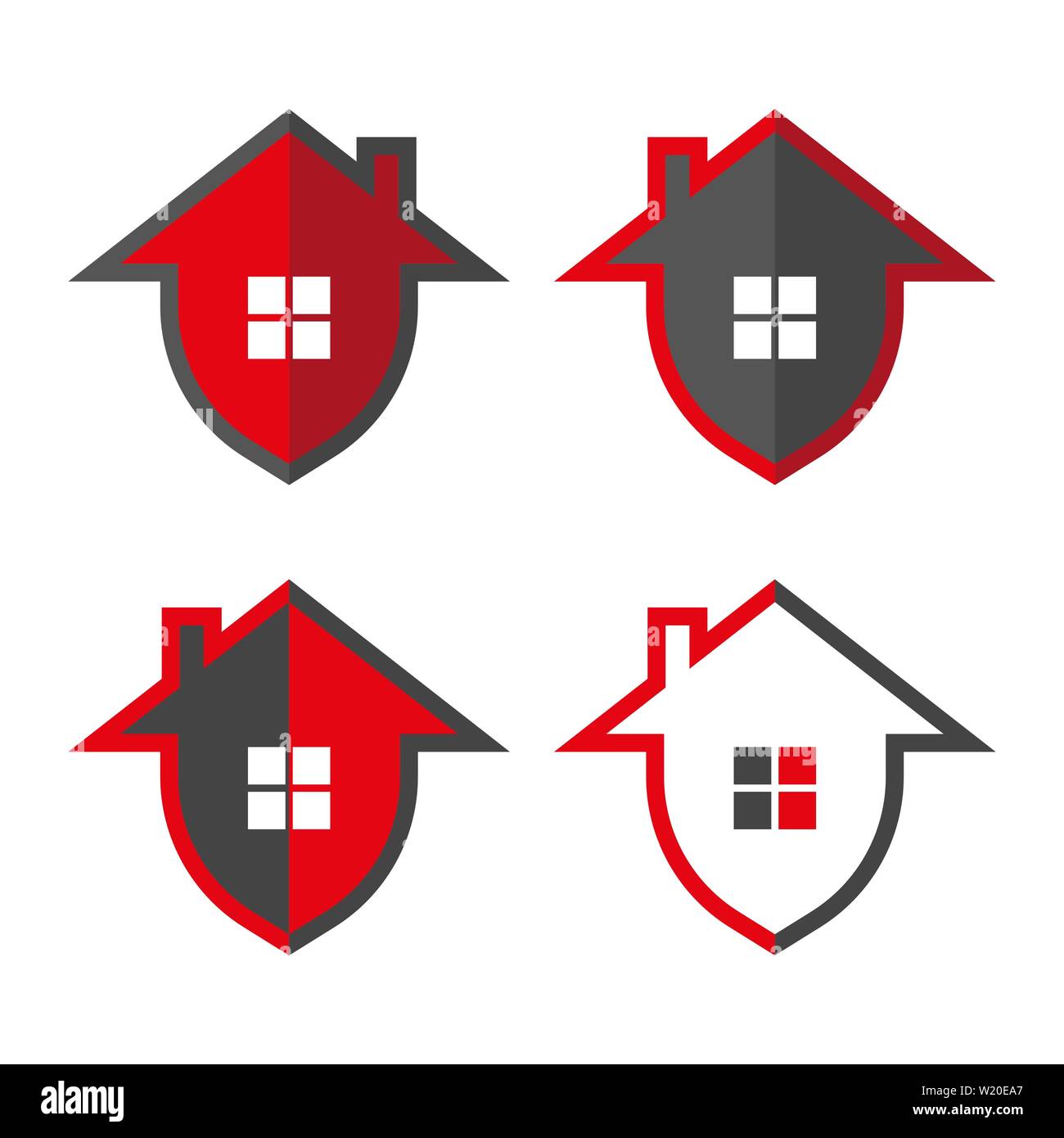 Home security. Home in form shield, vector illustrations. Home protection logo design template. Vector shield and house logotype illustration. Graphic Stock Vector
