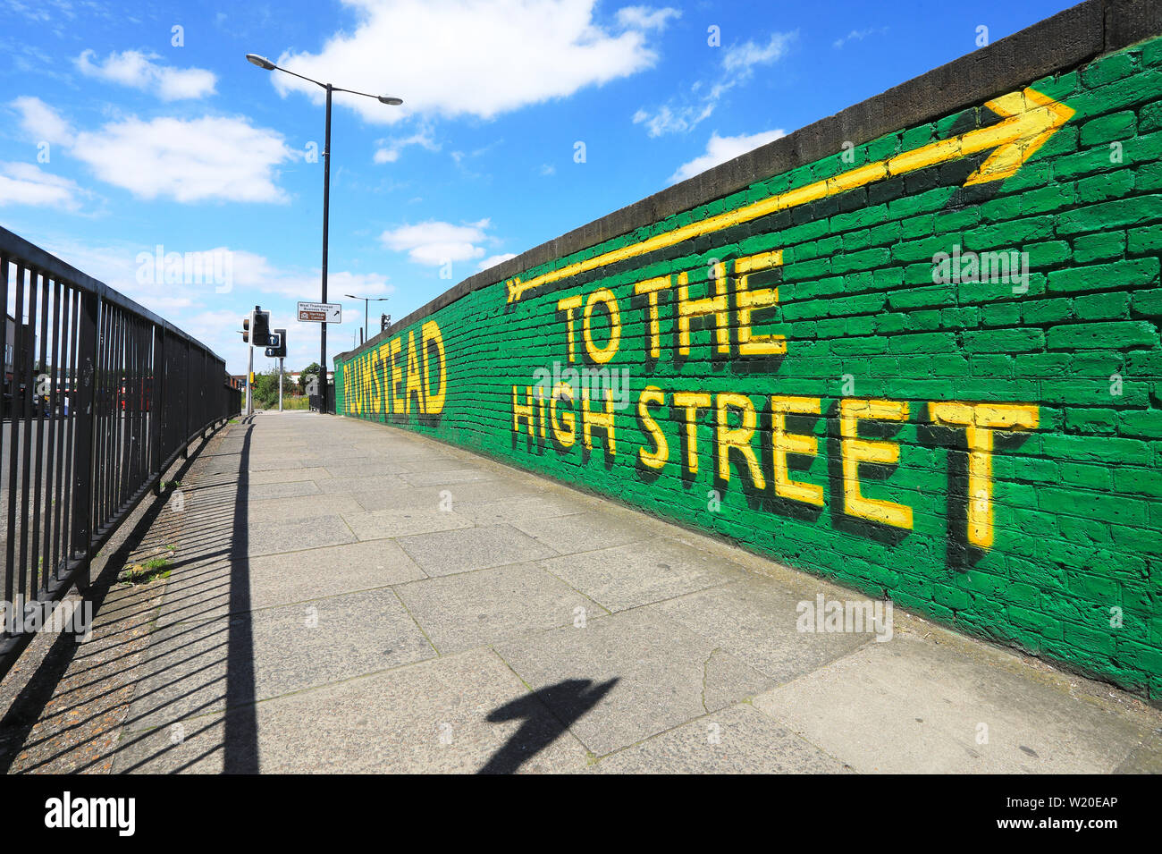 Sign for Plumstead High Street, next to the station, in the Royal Borough of Greenwich, in SE London, UK Stock Photo