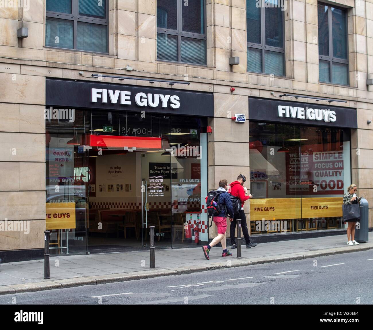 A branch of the Five Guys burger chain in South Great Georges Street, Dublin, Ireland. Stock Photo