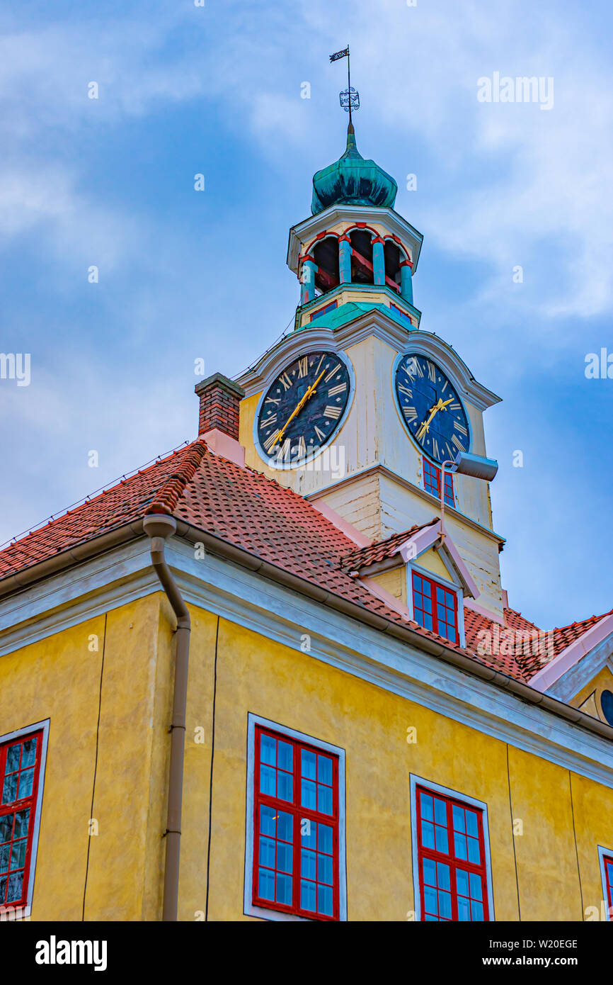 Rauma Old Town Hall is a building located in the UNESCO World Heritage Site of Old Rauma in Rauma, Finland. Stock Photo