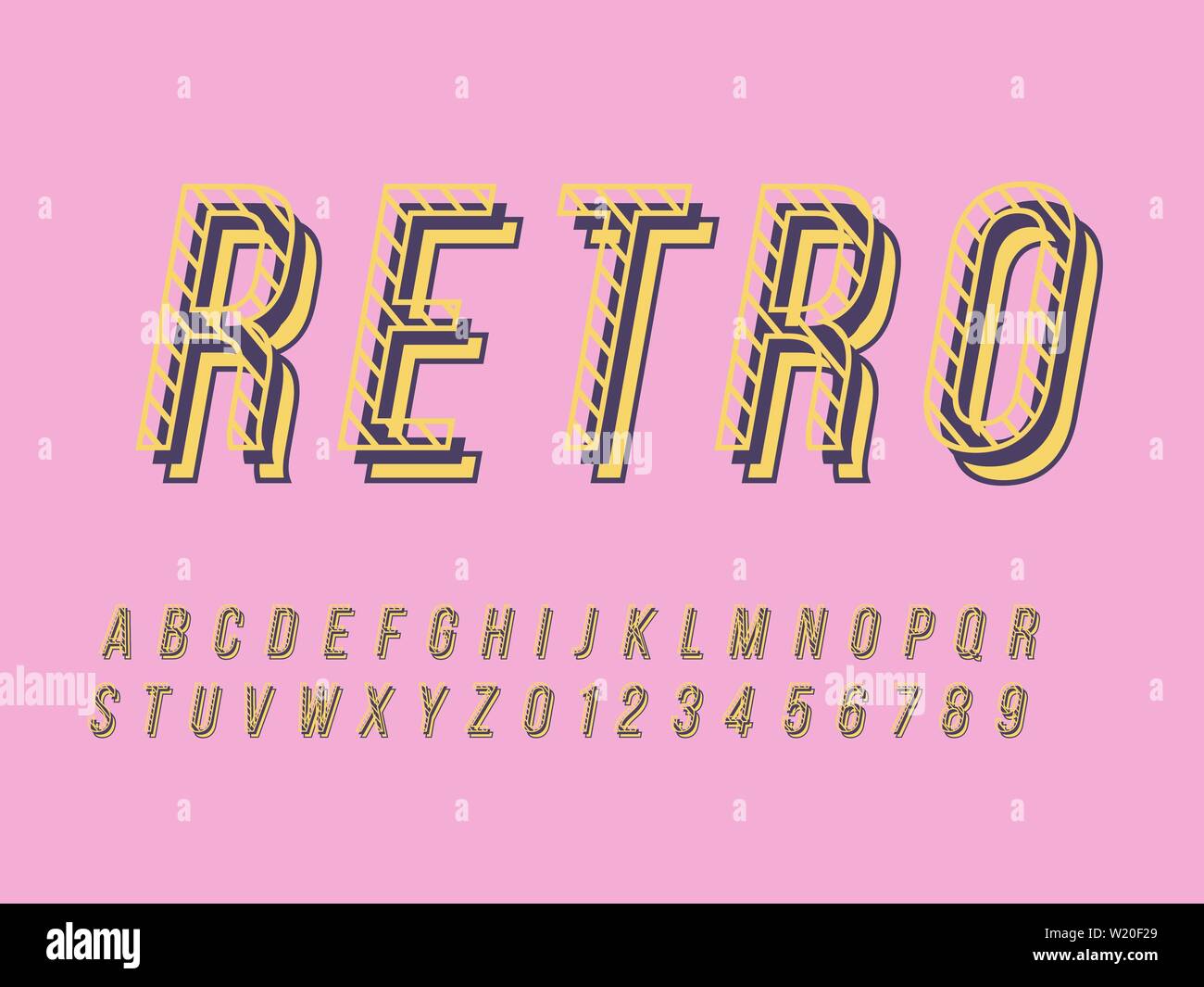 Retro font and alphabet. Stock vector illustration Stock Vector Image
