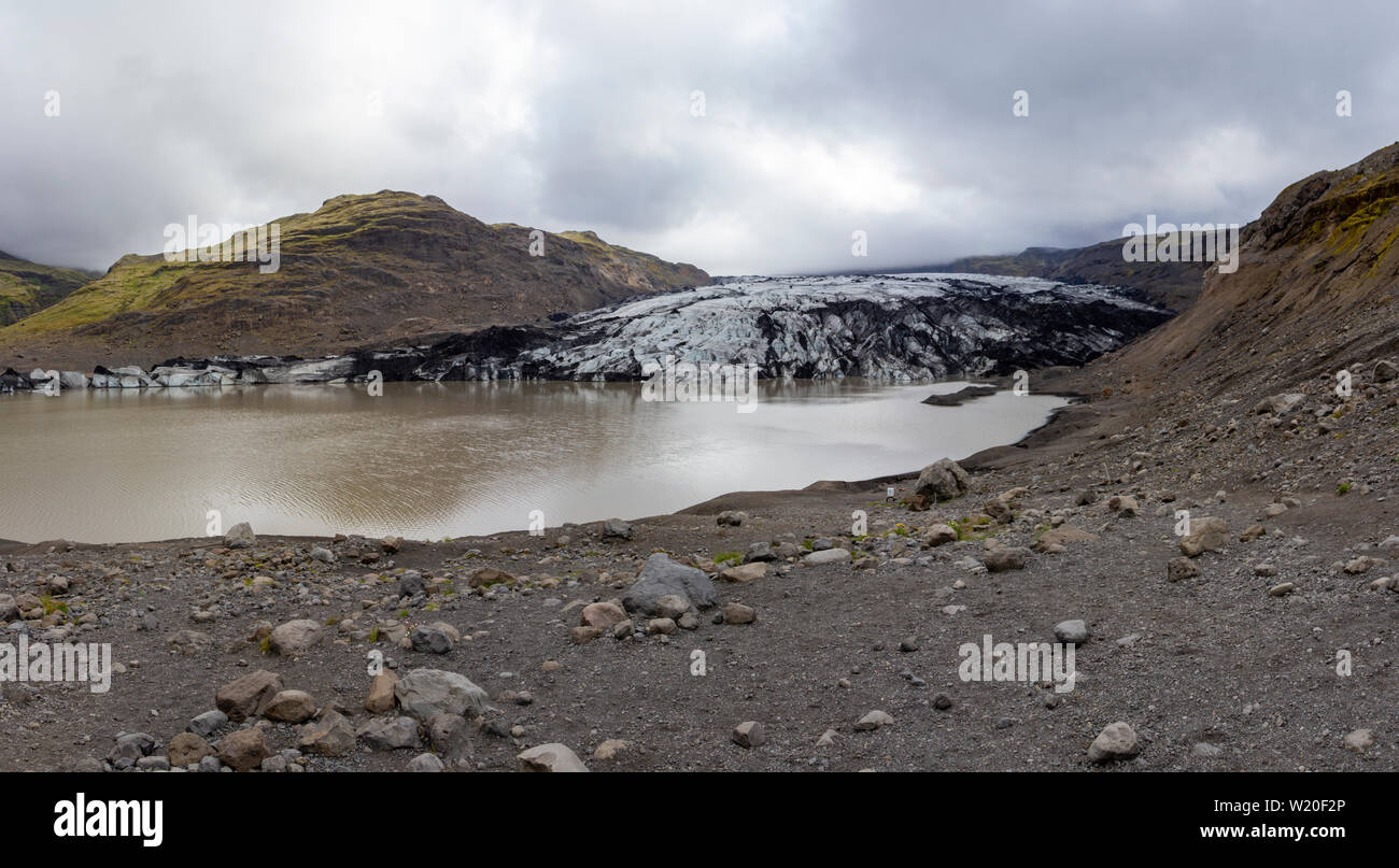 The Sólheimajökull glacier and lake, southern Iceland. Stock Photo