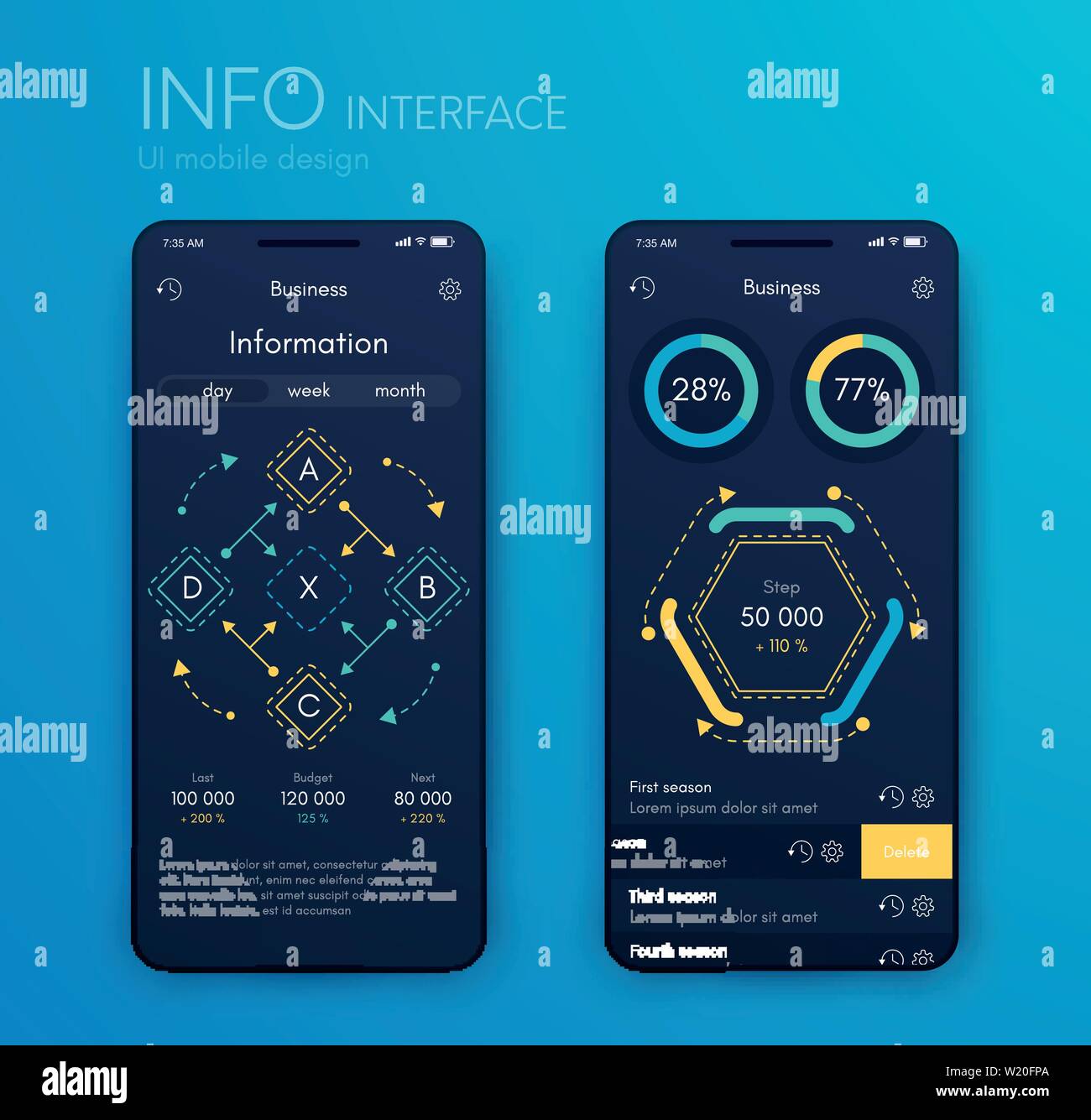 Vector graphics mobile infographics with three and four options. Template for creating mobile applications, workflow layout, diagram, banner, web Stock Vector