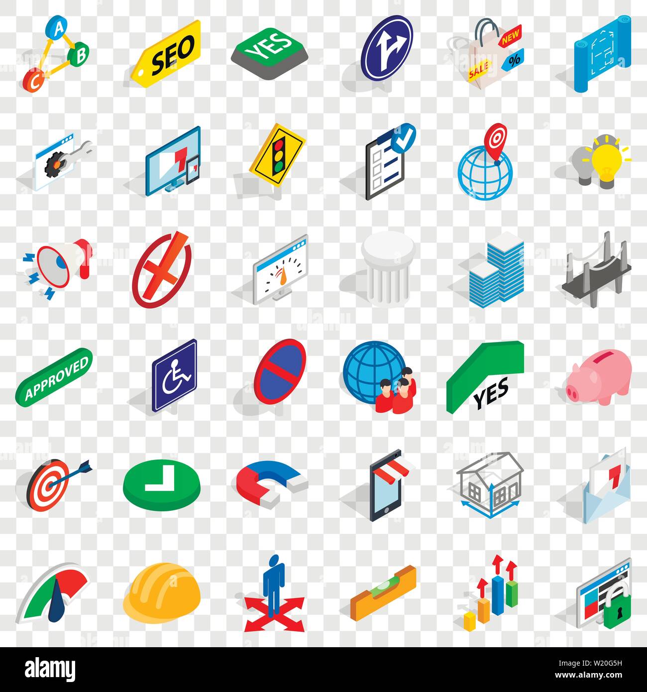 Resolution icons set, isometric style Stock Vector