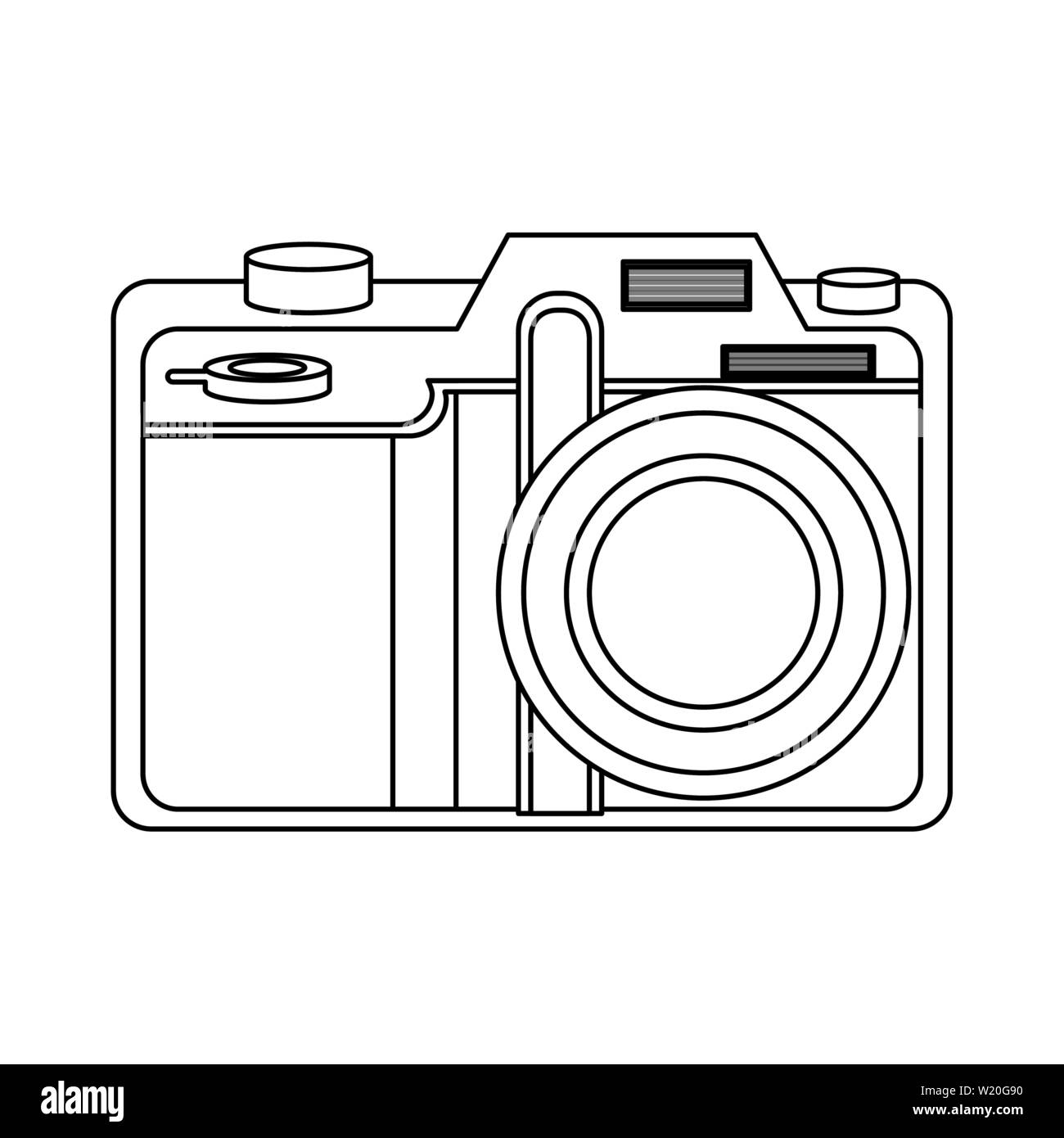 Modern photographic camera symbol isolated in black and white Stock ...