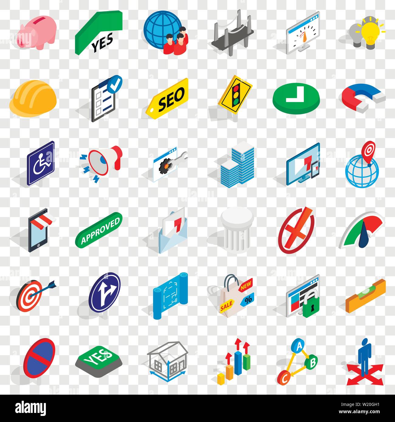Resolve icons set, isometric style Stock Vector